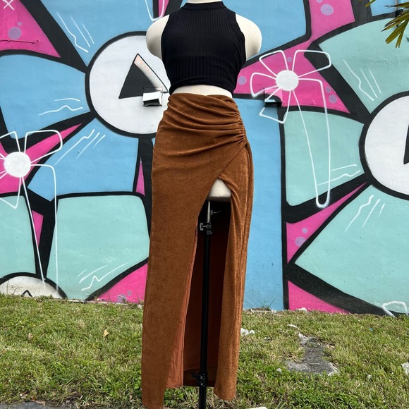 Lovers and Friends Brown Helena Maxi High Slit Skirt Size M - Picture 1 of 7